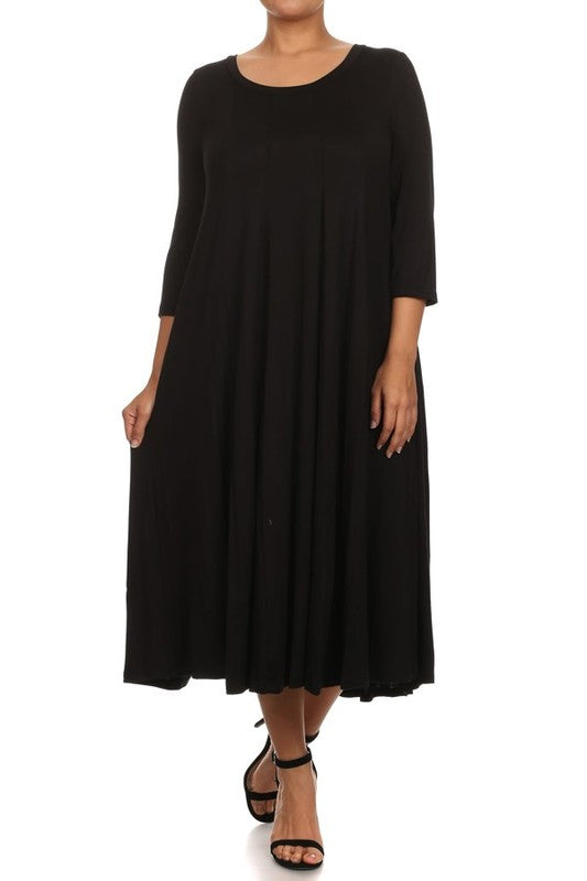 Solid, 3/4 sleeve midi dress