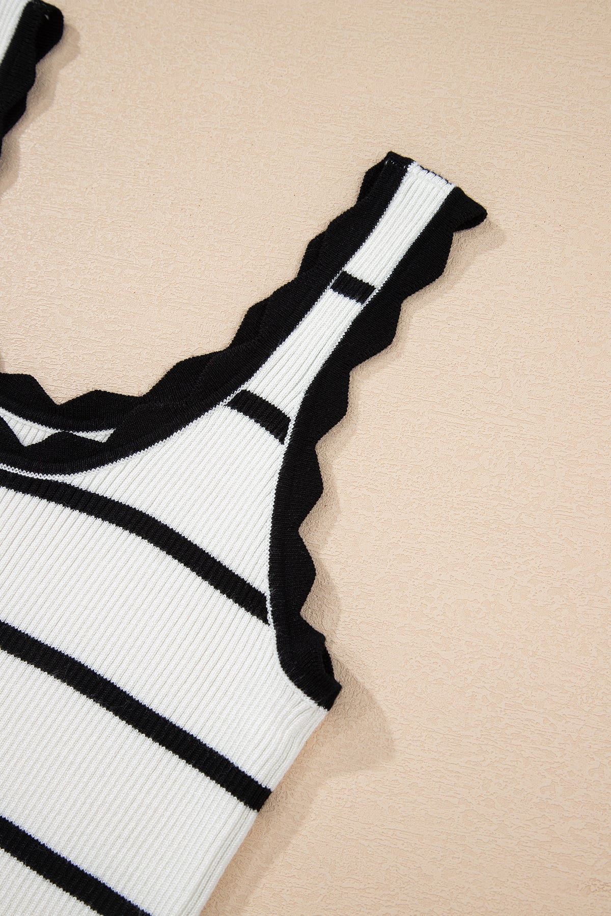 Black Striped Scalloped Edge U Neck Sleeveless Sweater Vest - Lavendar Lane Clothing