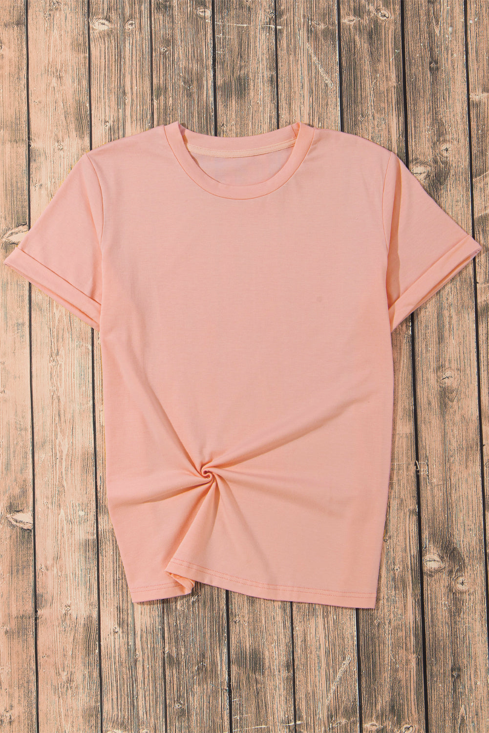 Pink Casual Plain Crew Neck Top