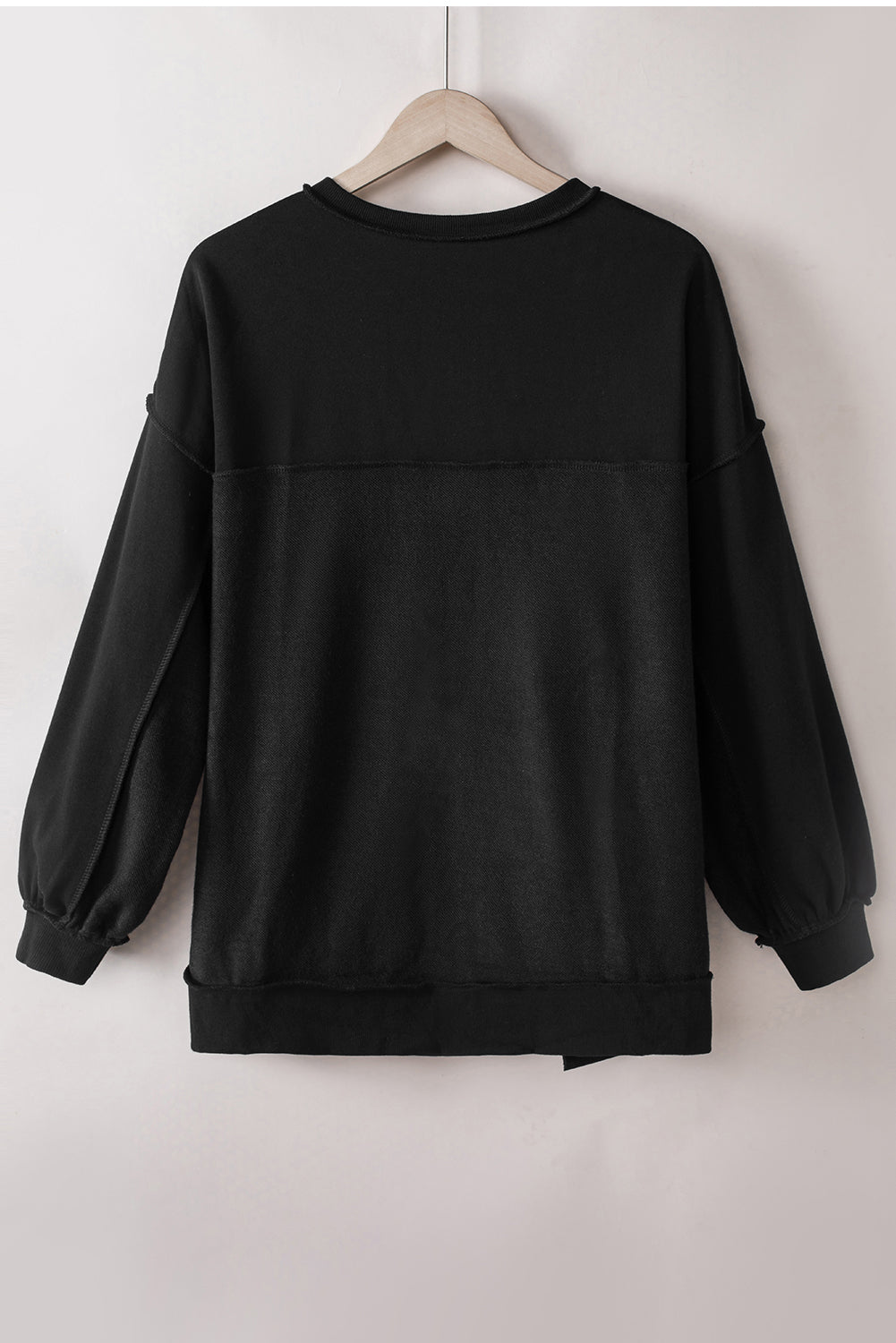 Black Oversized Exposed Seam Henley Sweatshirt