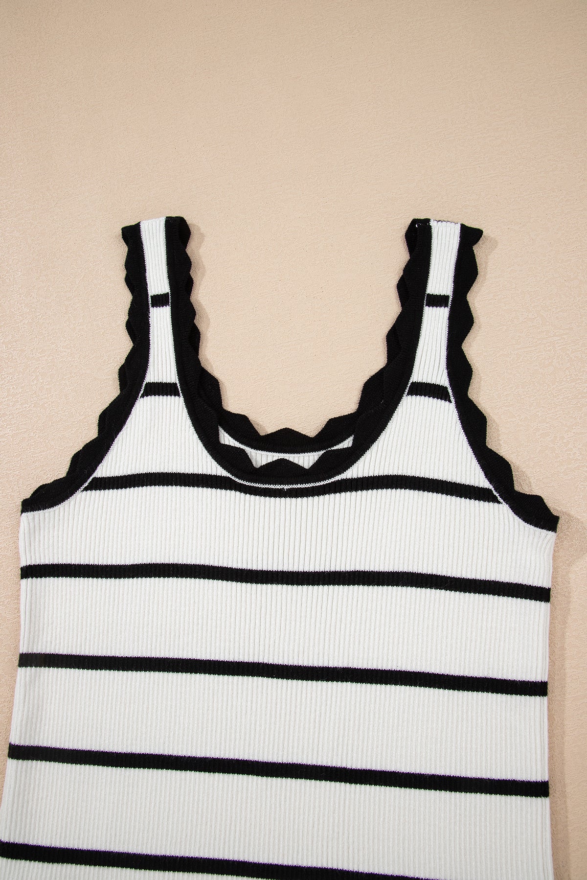Black Striped Scalloped Edge U Neck Sleeveless Sweater Vest - Lavendar Lane Clothing