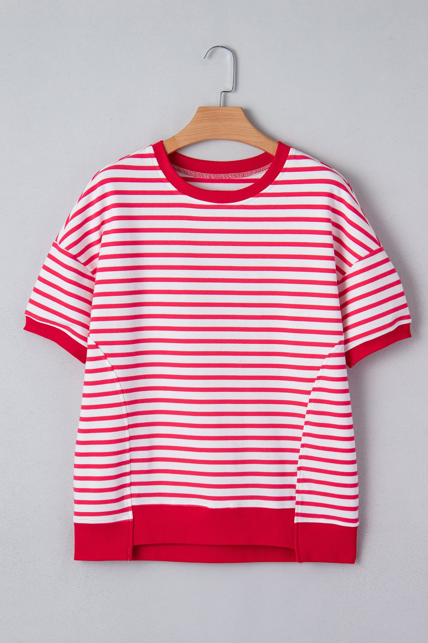 Red Stripe Drop Shoulder Half Sleeve Top