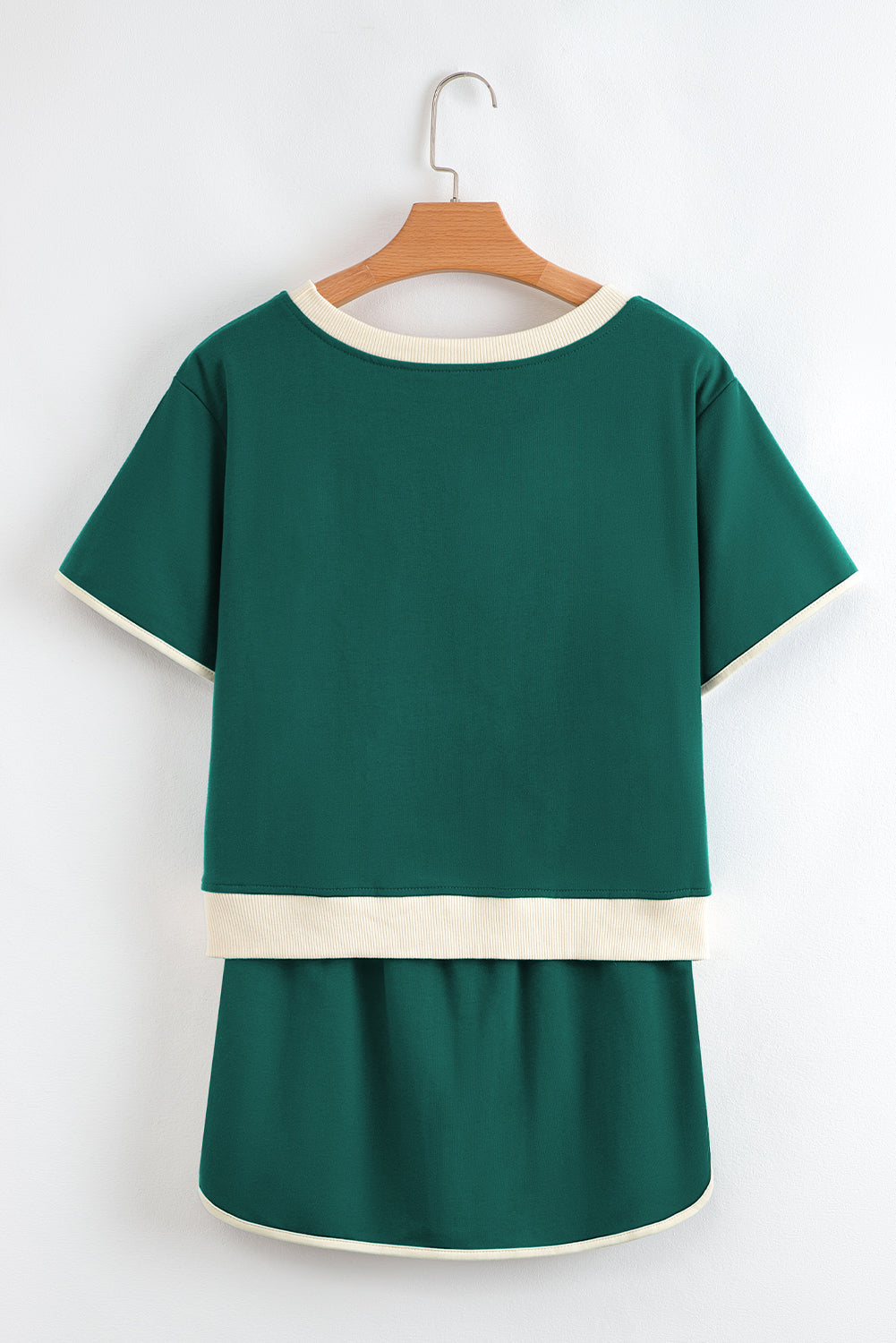 Evergreen Colorblock Edge Drop Shoulder Top and Skort-2Pcs Set
