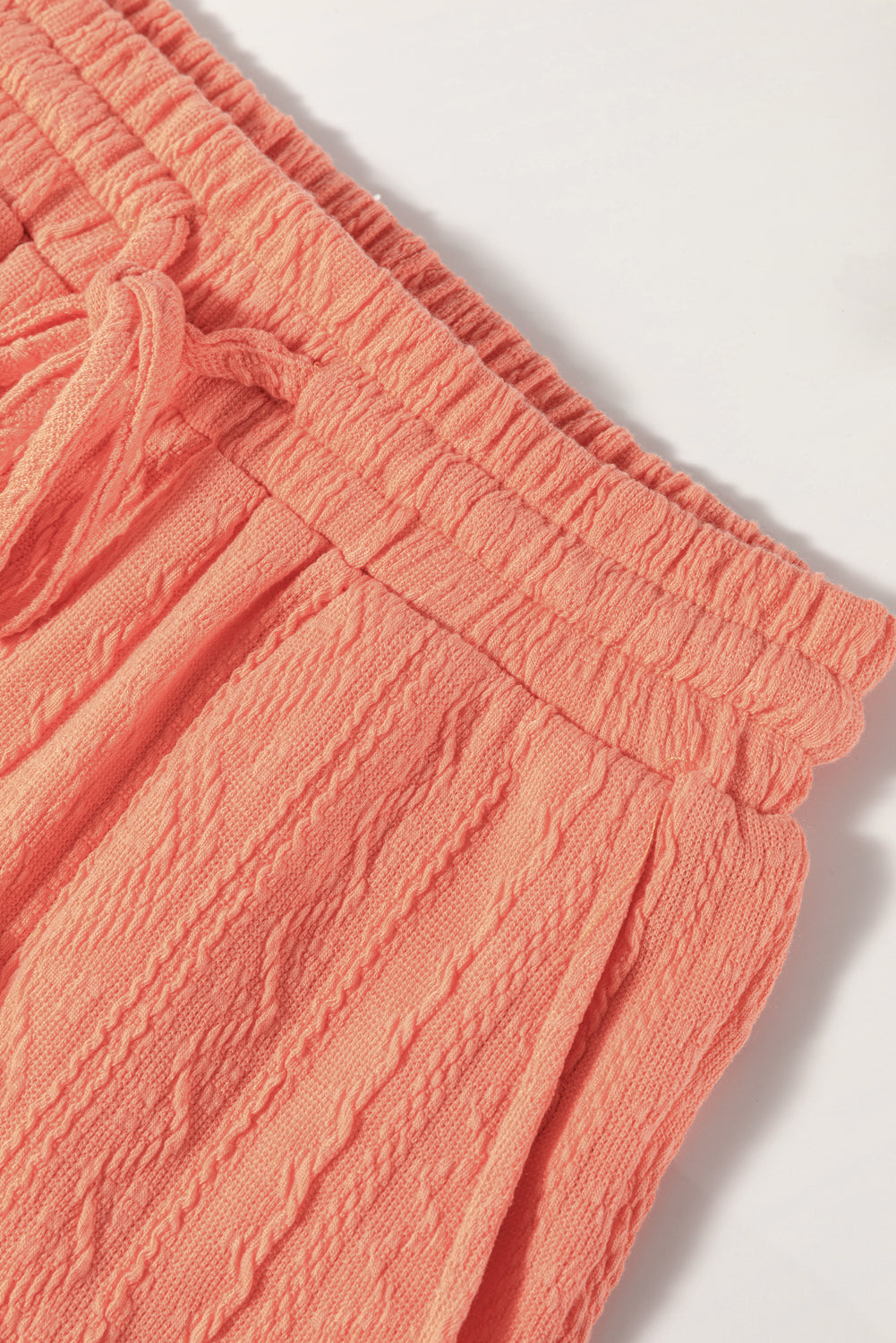 Pale chestnut textured short sleeve top with patched pocket and drawstring shorts set by Lavendar Lane Clothing.