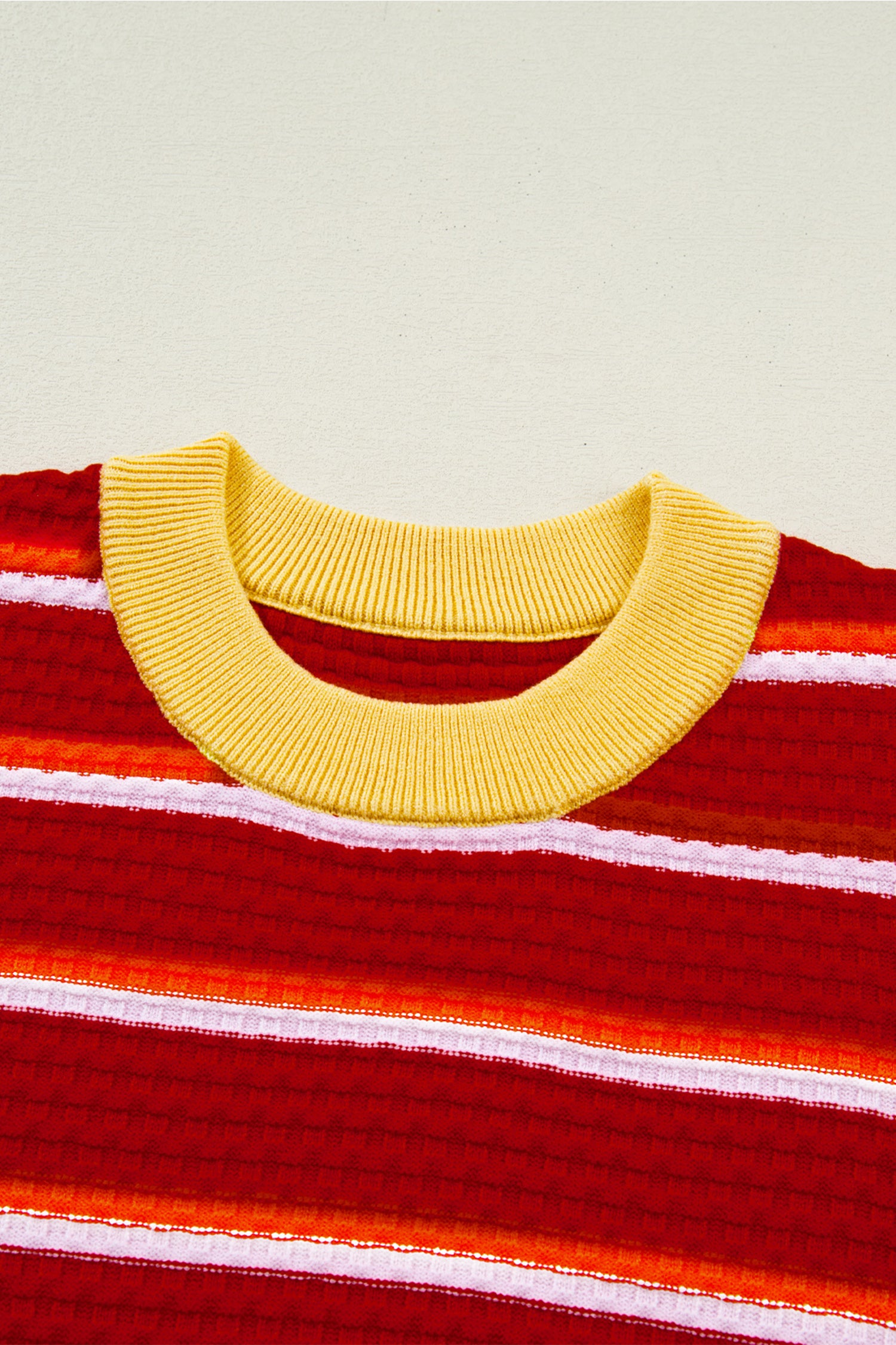 Lavendar Lane Clothing red and white colorblock half sleeve sweater top with trim, casual short sleeve sweater for women.