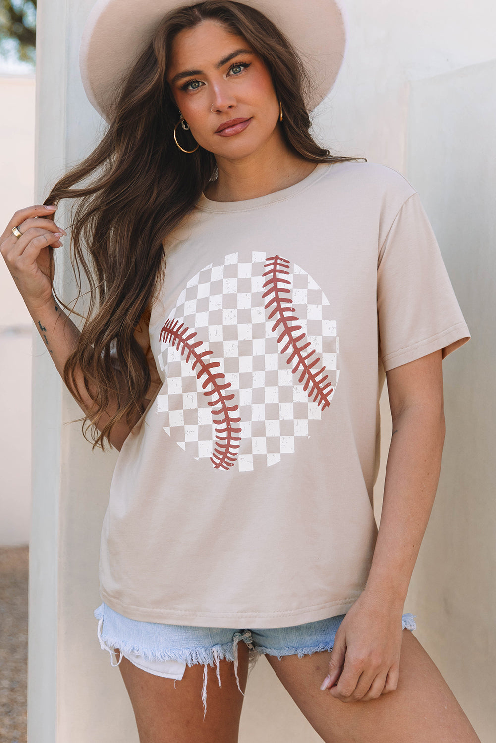 Lavendar Lane Clothing Jet Stream checkered baseball graphic tee featuring a bold checkered pattern and sporty baseball graphic design.