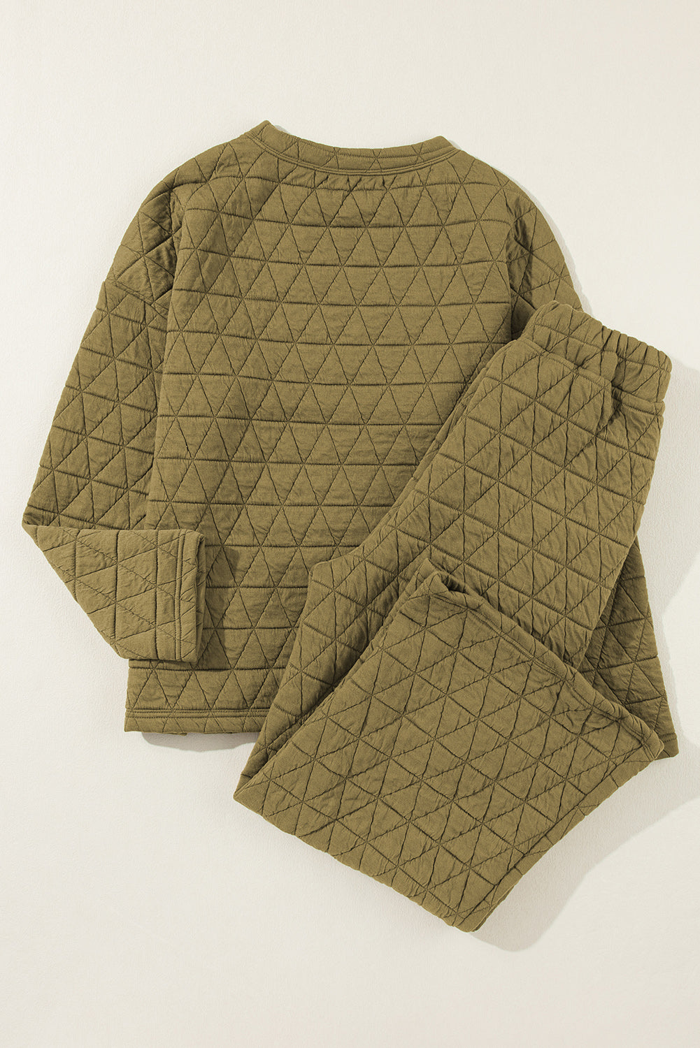 Sage Green Solid Quilted Pullover and Pants Outfit