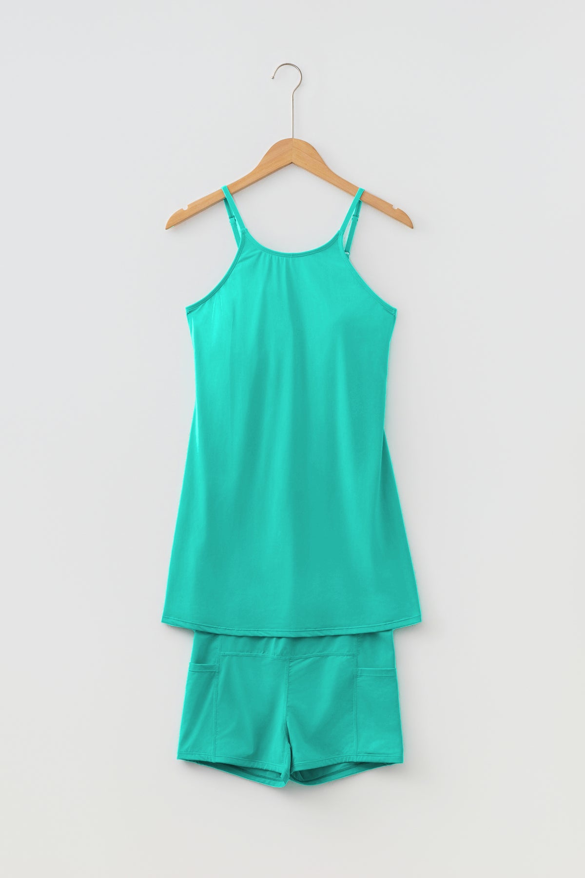 Solid Color Tunic Tank Dress Athletic Shorts Two-Piece Set. Variety of Color and Sizes