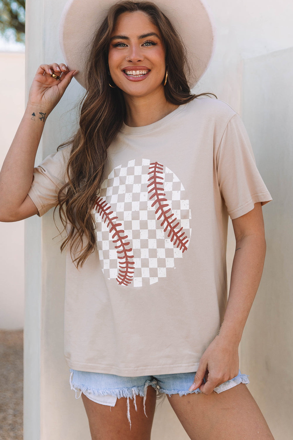 Lavendar Lane Clothing Jet Stream checkered baseball graphic tee featuring bold checkered pattern and sporty baseball graphic on front.