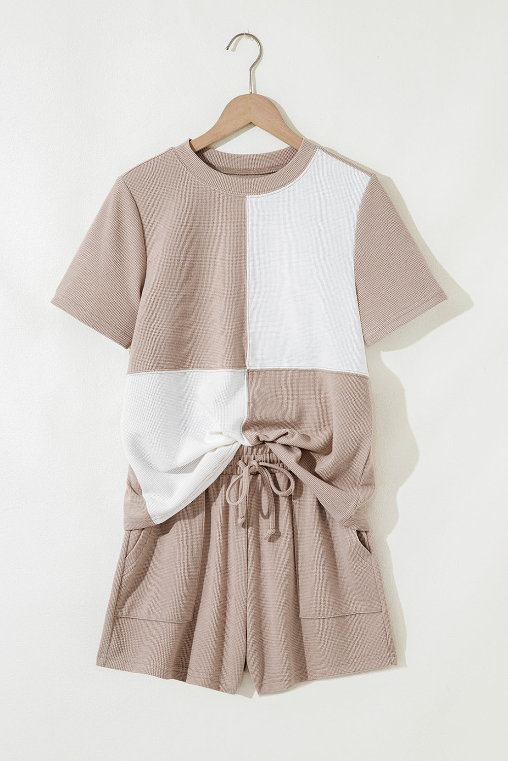 Jet Stream Textured Colorblock Patchwork Top and Shorts Set