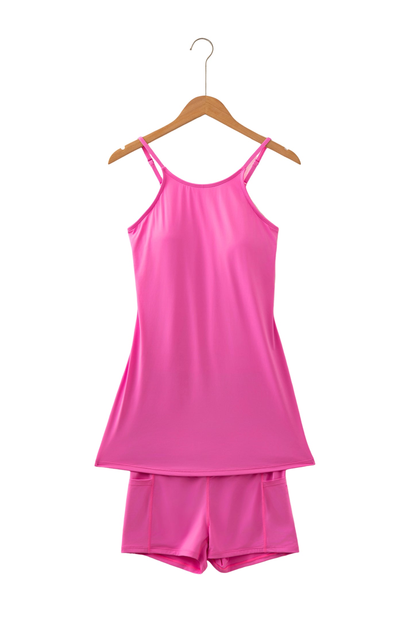 Solid Color Tunic Tank Dress Athletic Shorts Two-Piece Set. Variety of Color and Sizes