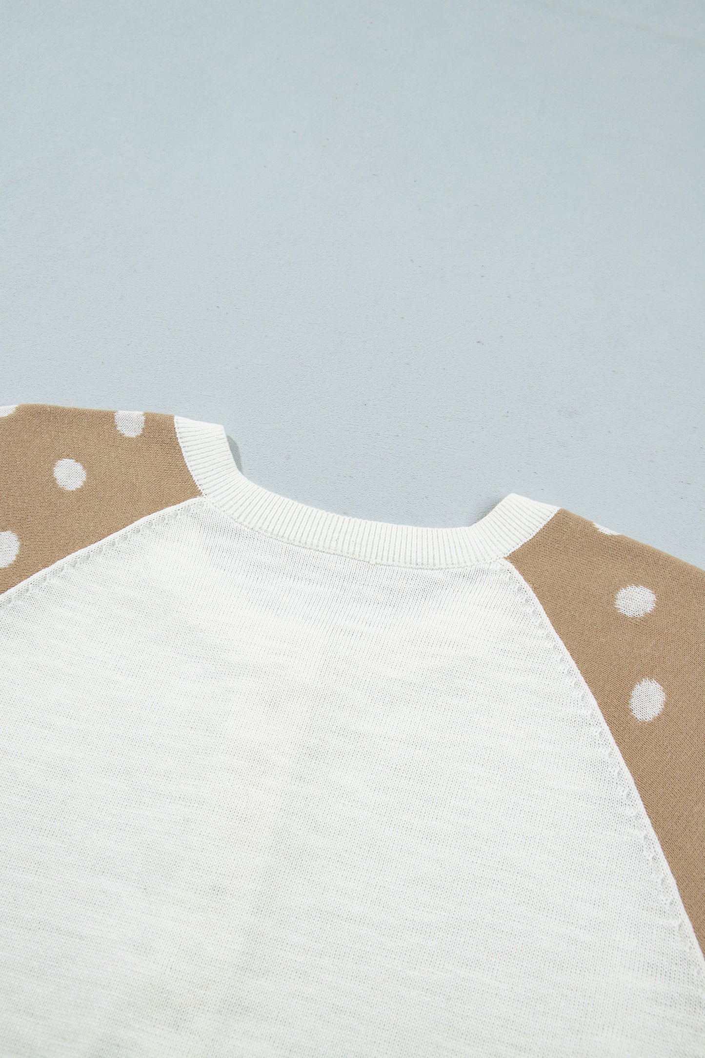 Khaki Polka Dot Contrast Long Sleeve Button V Neck Sweater