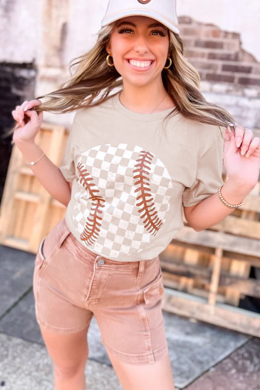 Lavendar Lane Clothing Jet Stream checkered baseball graphic tee featuring bold black and white pattern and sporty design.
