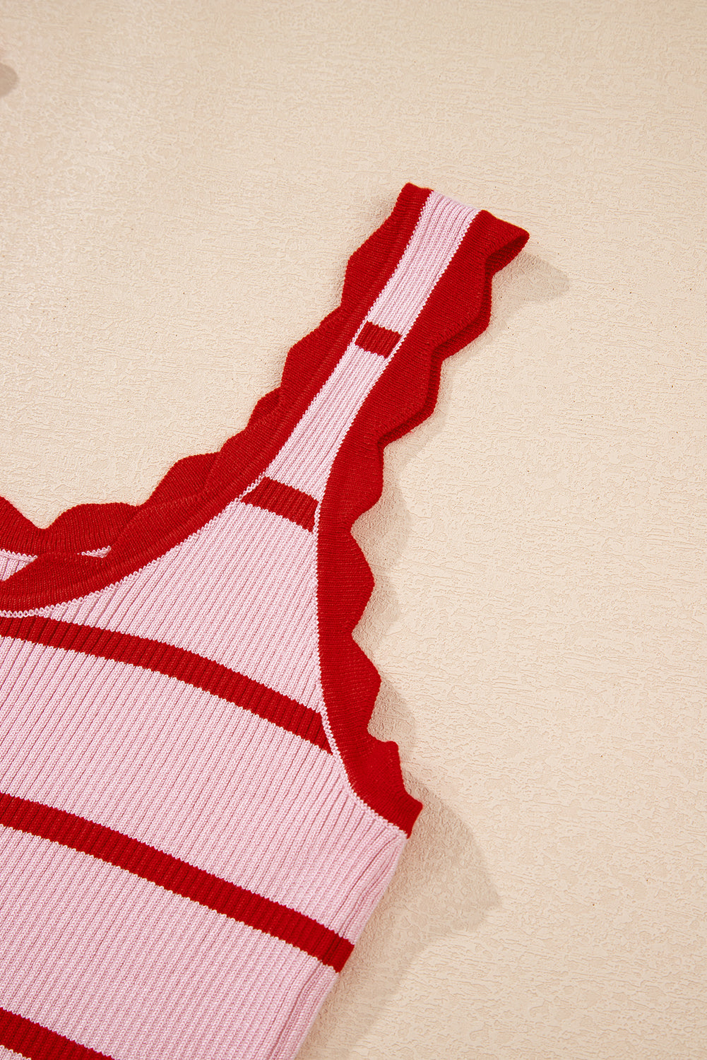 Rose Stripe Striped Scalloped Edge U Neck Sleeveless Sweater Vest - Lavendar Lane Clothing