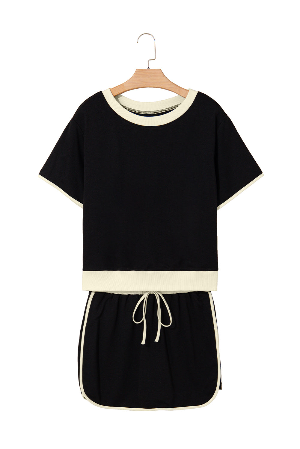 Black Colorblock Edge Drop Shoulder Top and Skort 2Pcs Set