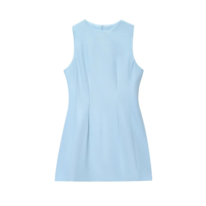 Women's Elegant Classic Round Neck Sleeveless Dress-Variety of Colors and Sizes