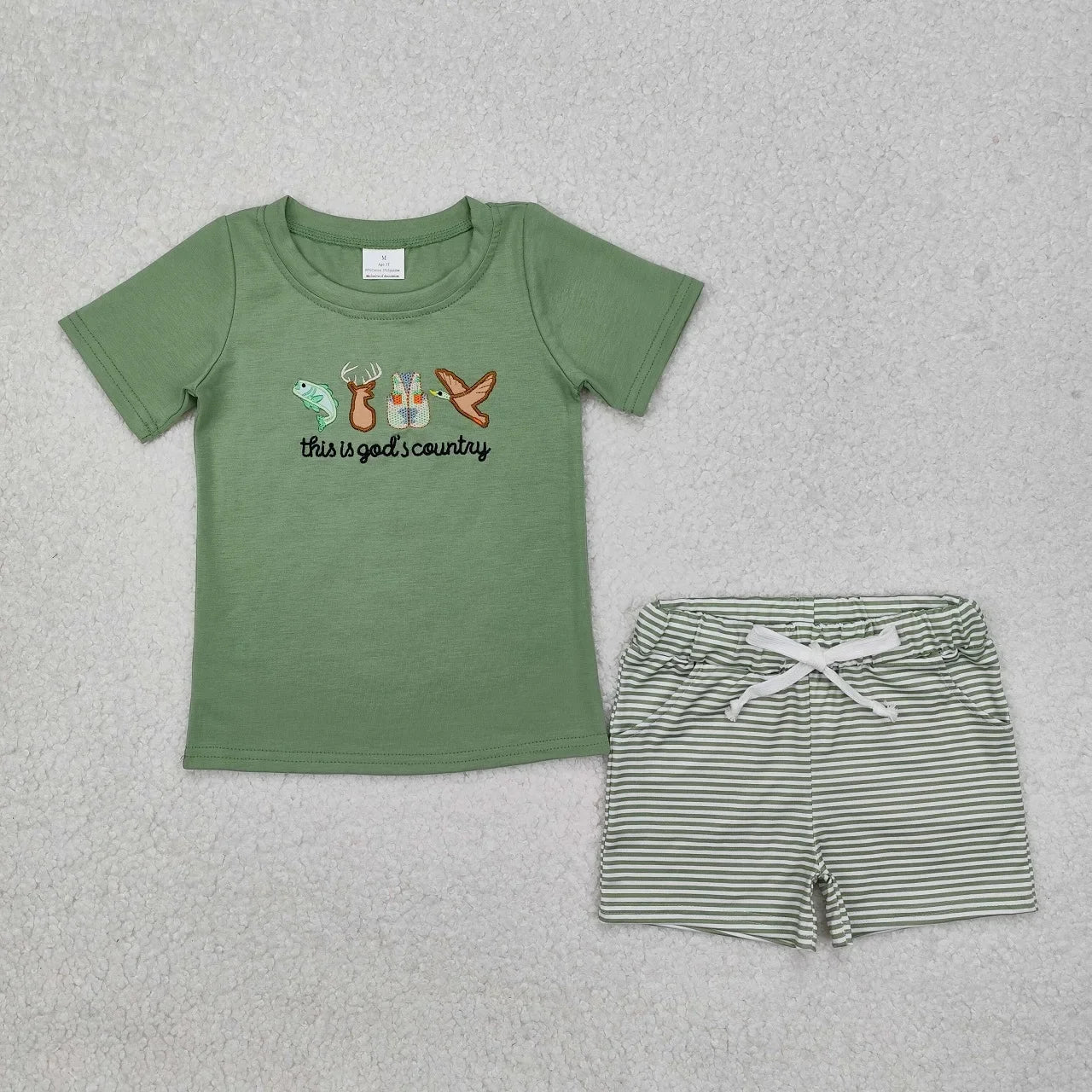 Boy's short sleeve shorts set by Lavendar Lane Clothing featuring a colorful design suitable for summer wear.