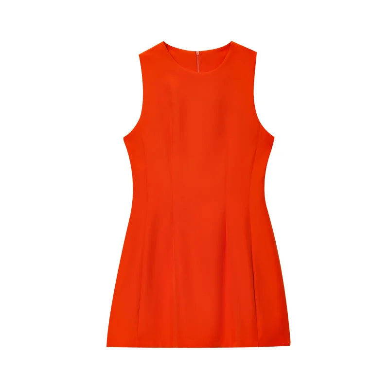 Women's Elegant Classic Round Neck Sleeveless Dress-Variety of Colors and Sizes