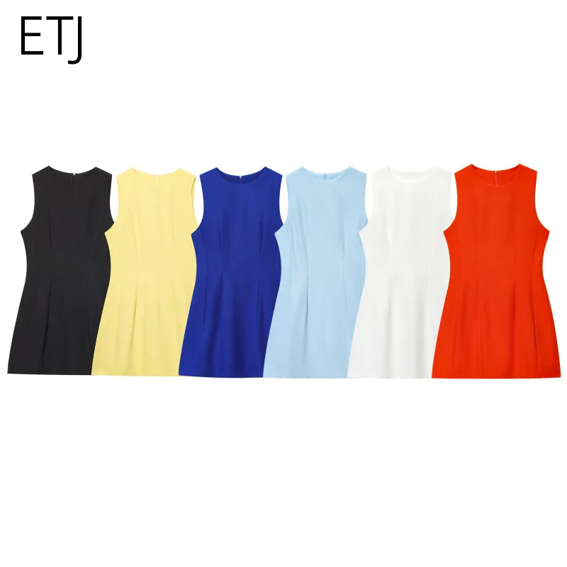 Women's Elegant Classic Round Neck Sleeveless Dress-Variety of Colors and Sizes