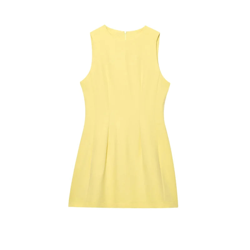 Women's Elegant Classic Round Neck Sleeveless Dress-Variety of Colors and Sizes