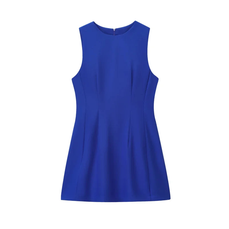 Women's Elegant Classic Round Neck Sleeveless Dress-Variety of Colors and Sizes