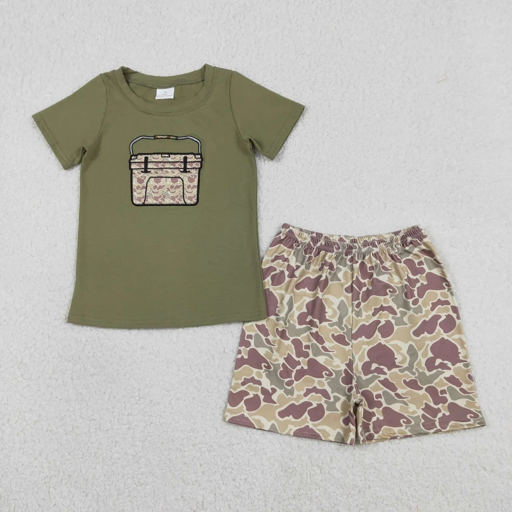 Boy's short sleeve shorts set by Lavendar Lane Clothing, featuring a colorful design and lightweight fabric for summer wear.