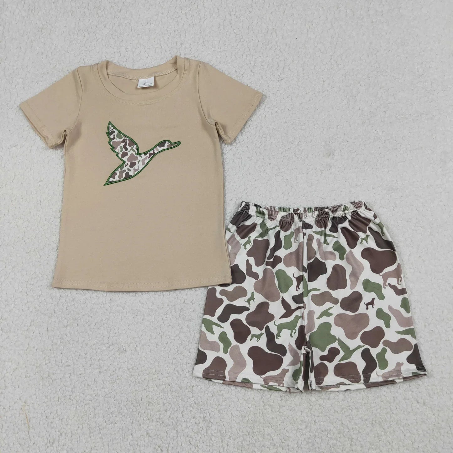 Lavendar Lane Clothing boy's short sleeve set featuring a colorful design and matching shorts.