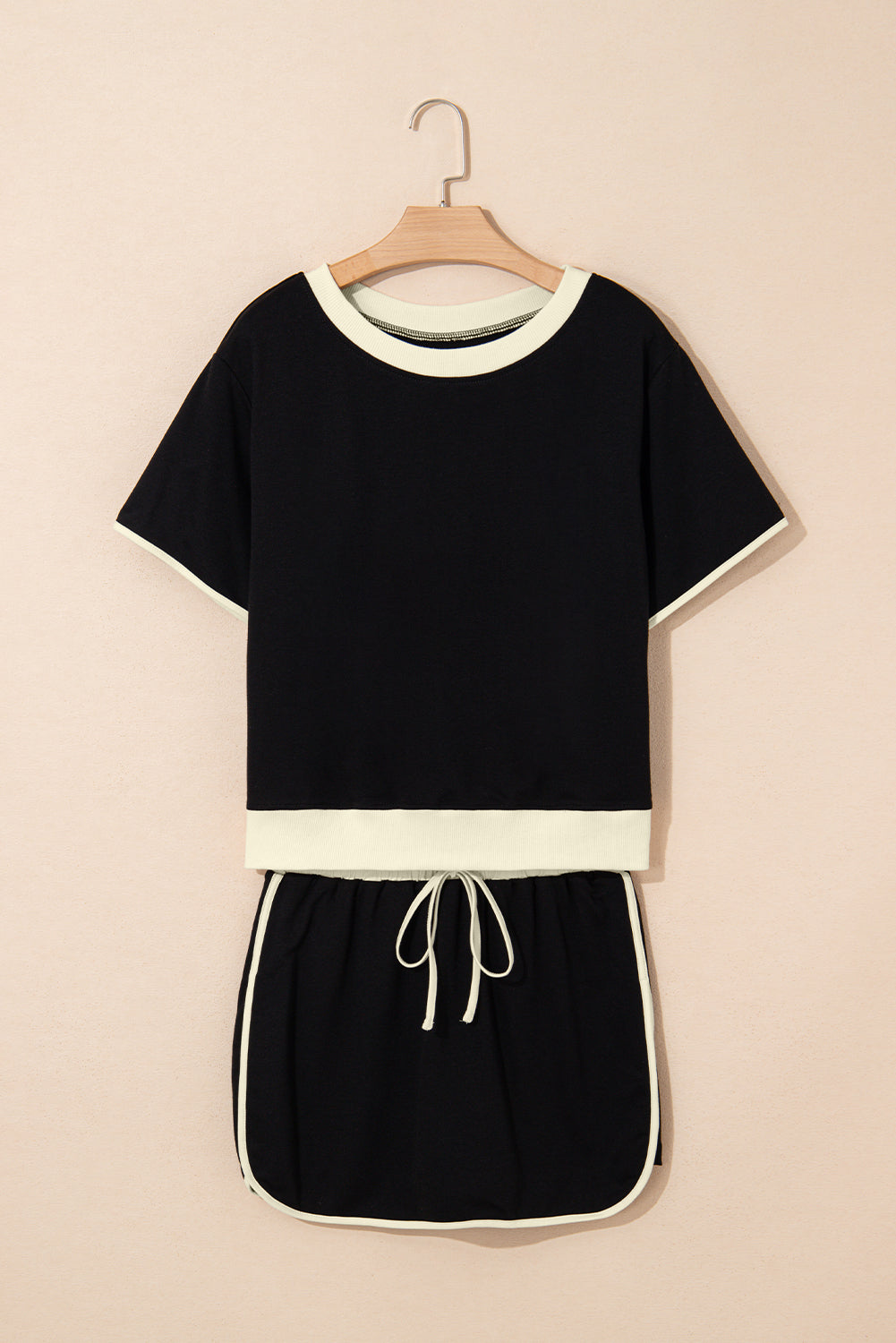 Black Colorblock Edge Drop Shoulder Top and Skort 2Pcs Set