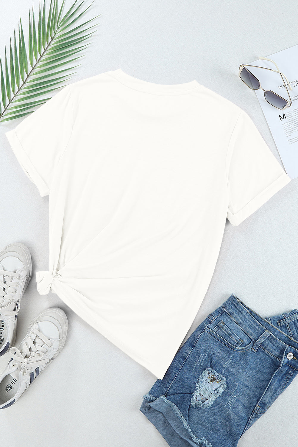 White Casual Plain Crew Neck Top