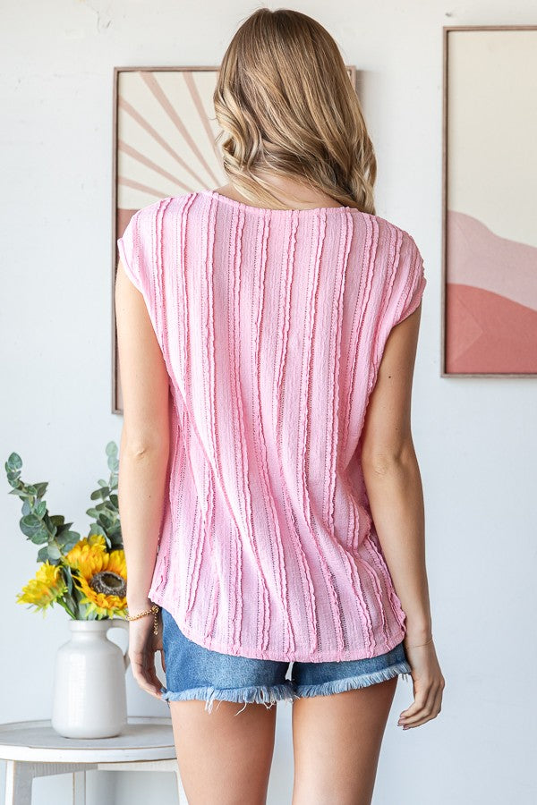 Solid Textured Cap Sleeve Pullover Blouse-Variety Of Colors