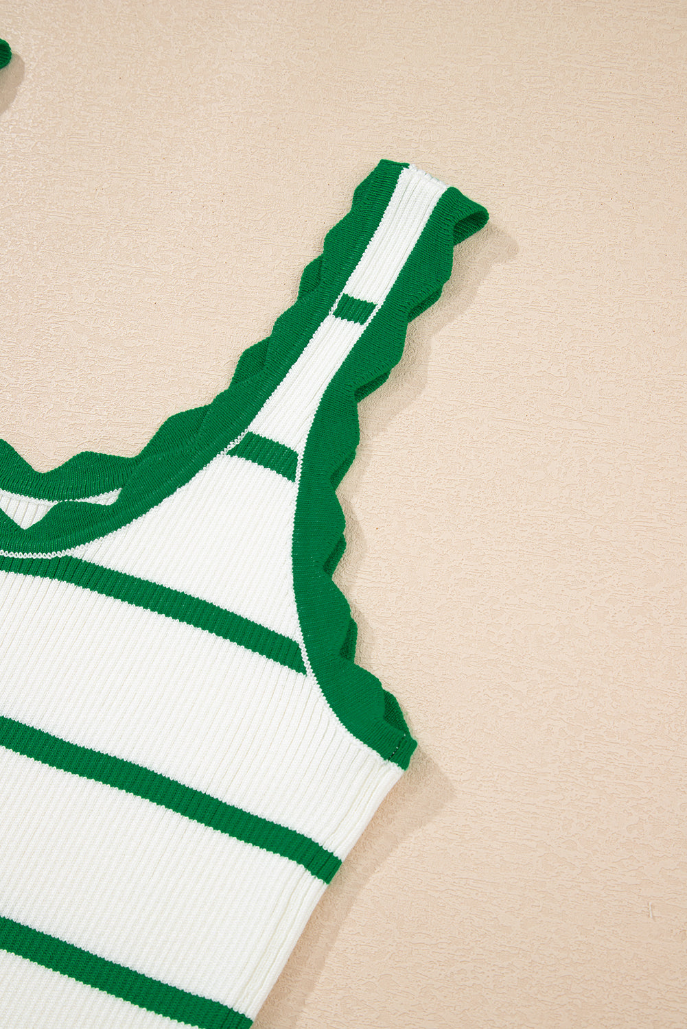 Bright Green Striped Scalloped Edge U Neck Sleeveless Sweater Tank