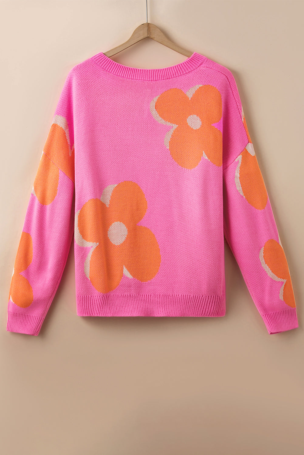 Bonbon Plus Size Flower Pattern Drop Shoulder Sweater