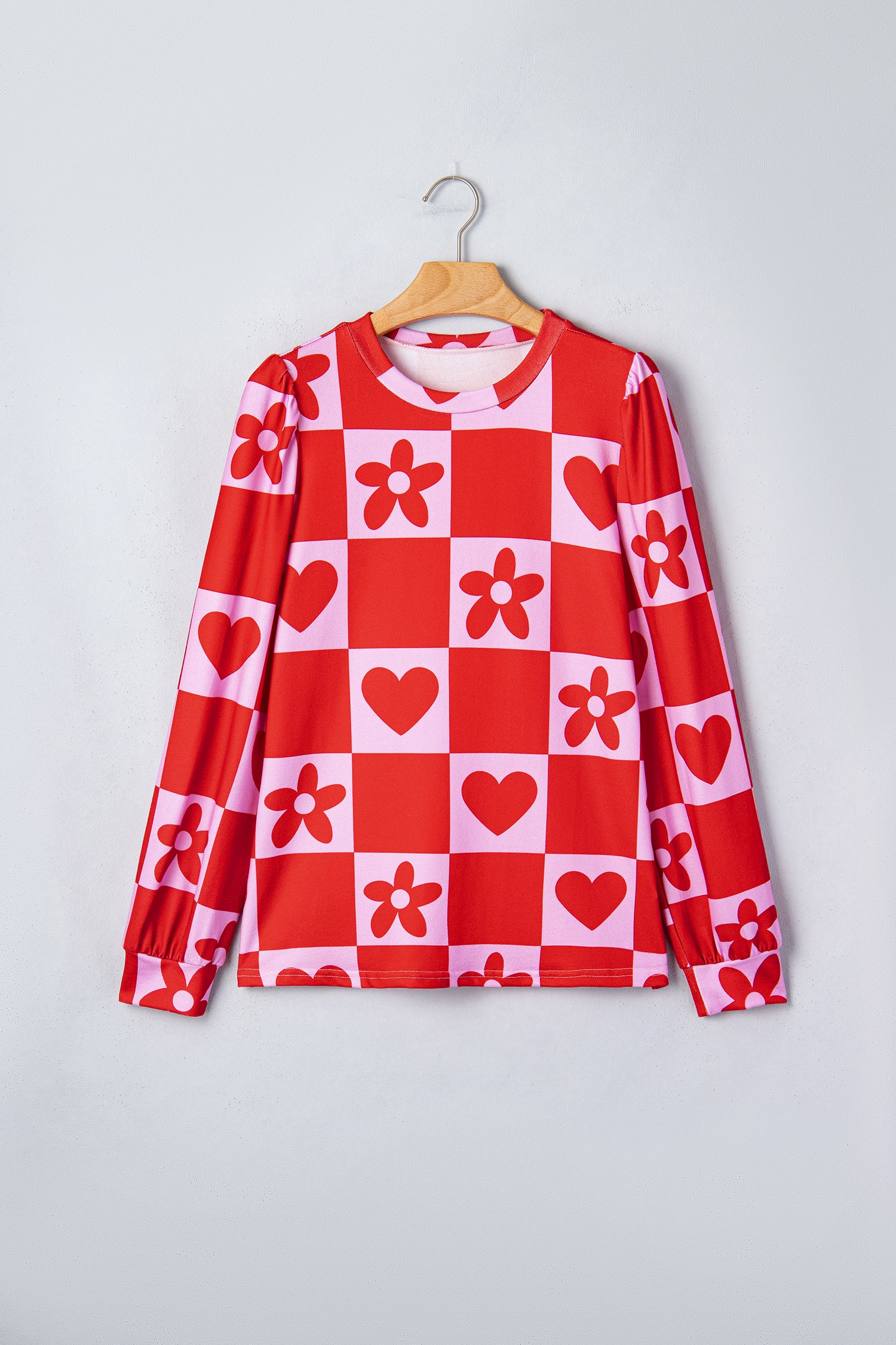 Red dotted heart festive Valentine blouse by Lavendar Lane Clothing, featuring a stylish, playful design perfect for special occasions.