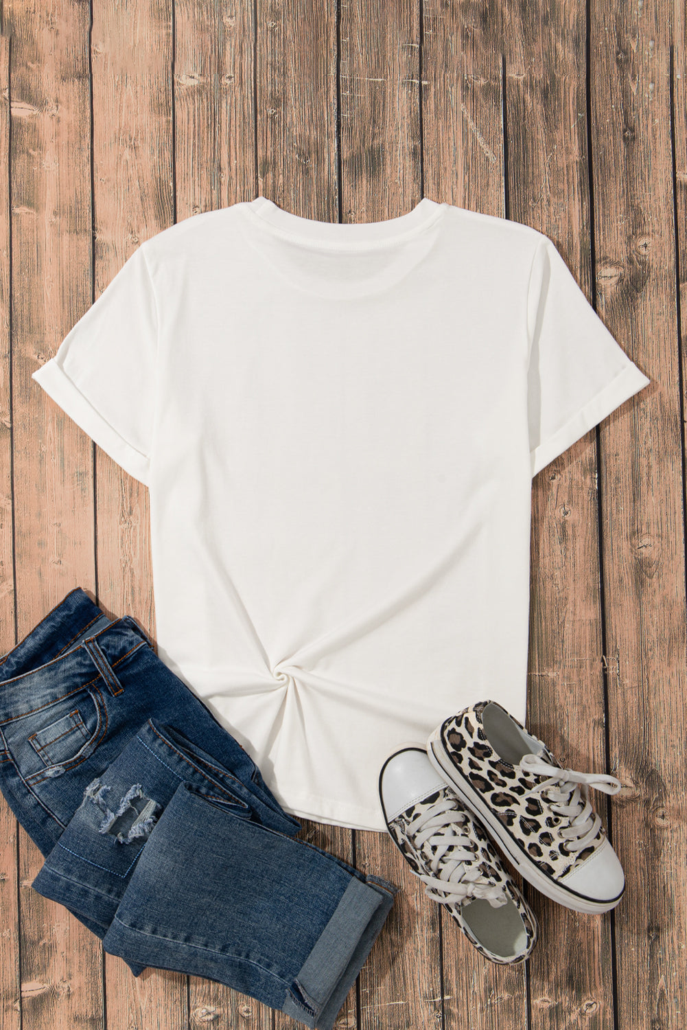 White Casual Plain Crew Neck Top