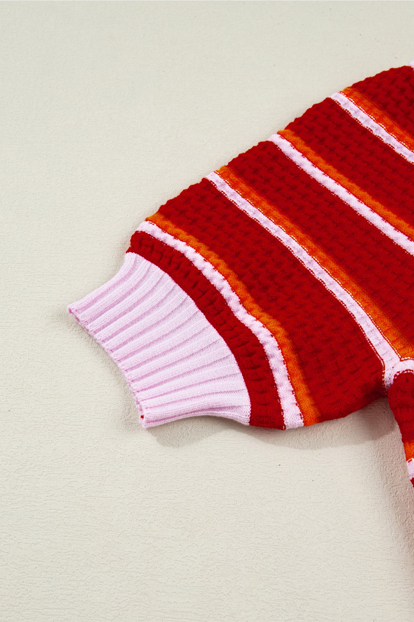 Lavendar Lane Clothing red stripe colorblock trim half sleeve sweater top, short sleeve knit with bold color accents.