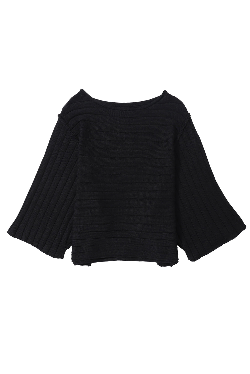 Black Exposed Seam Ribbed Knit Dolman Top