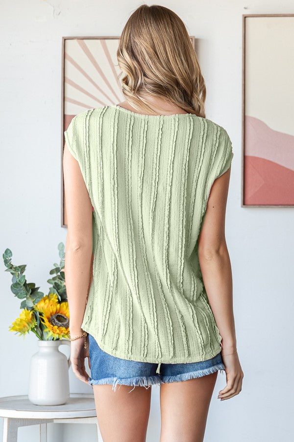 Solid Textured Cap Sleeve Pullover Blouse-Variety Of Colors