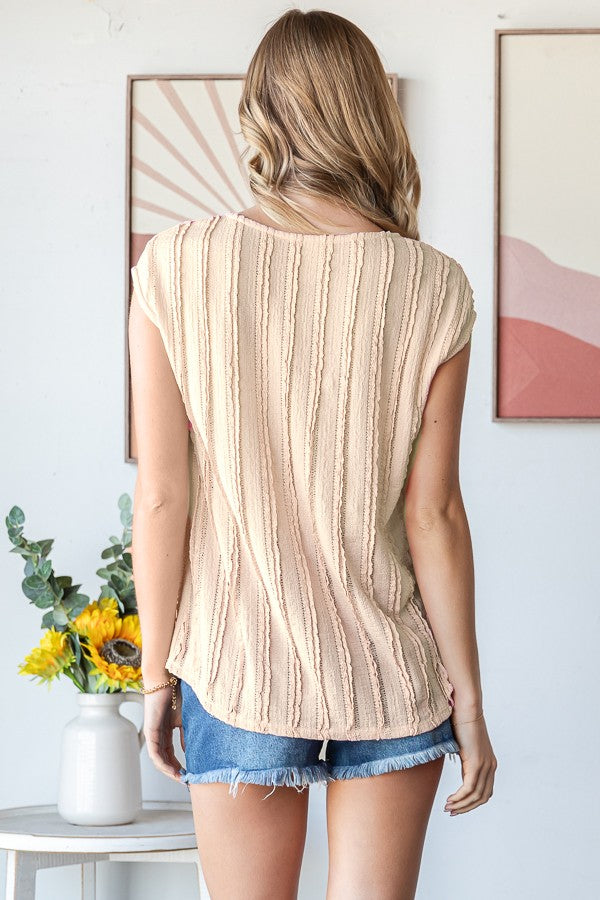 Solid Textured Cap Sleeve Pullover Blouse-Variety Of Colors
