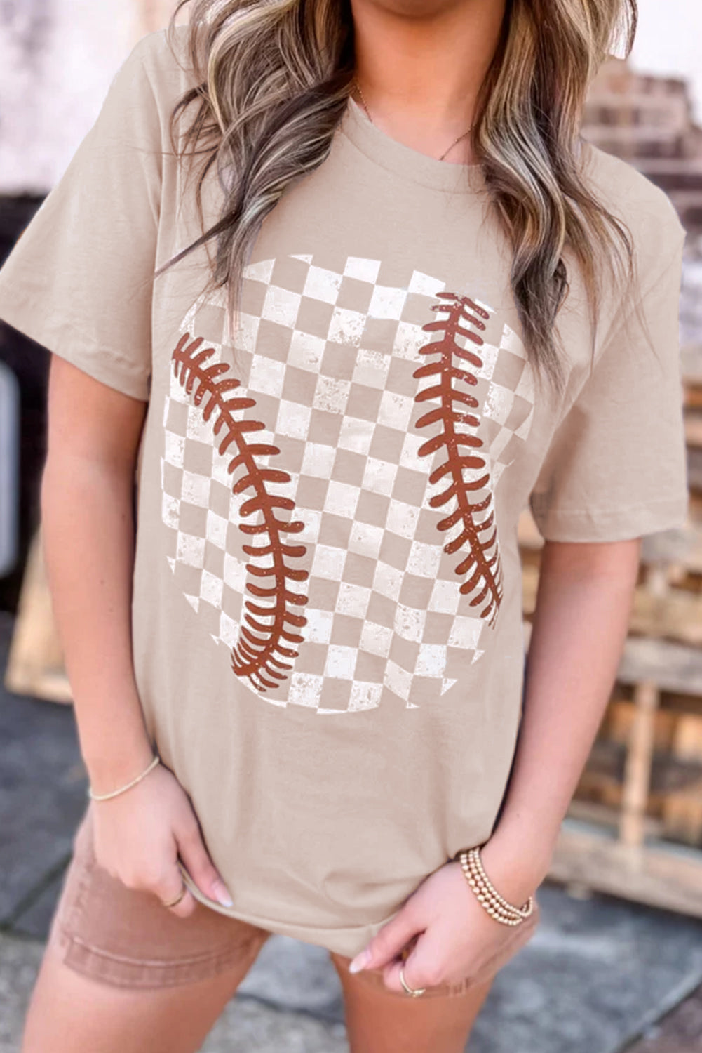 Lavendar Lane Clothing Jet Stream checkered baseball graphic tee featuring bold black and white pattern and sporty design.