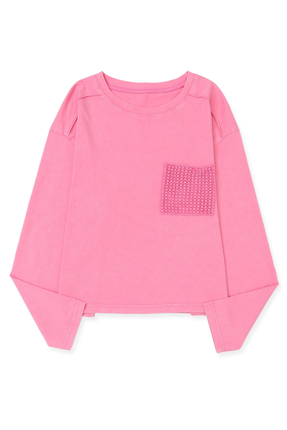 Pink Lace Patch Pocket Long Sleeve Top