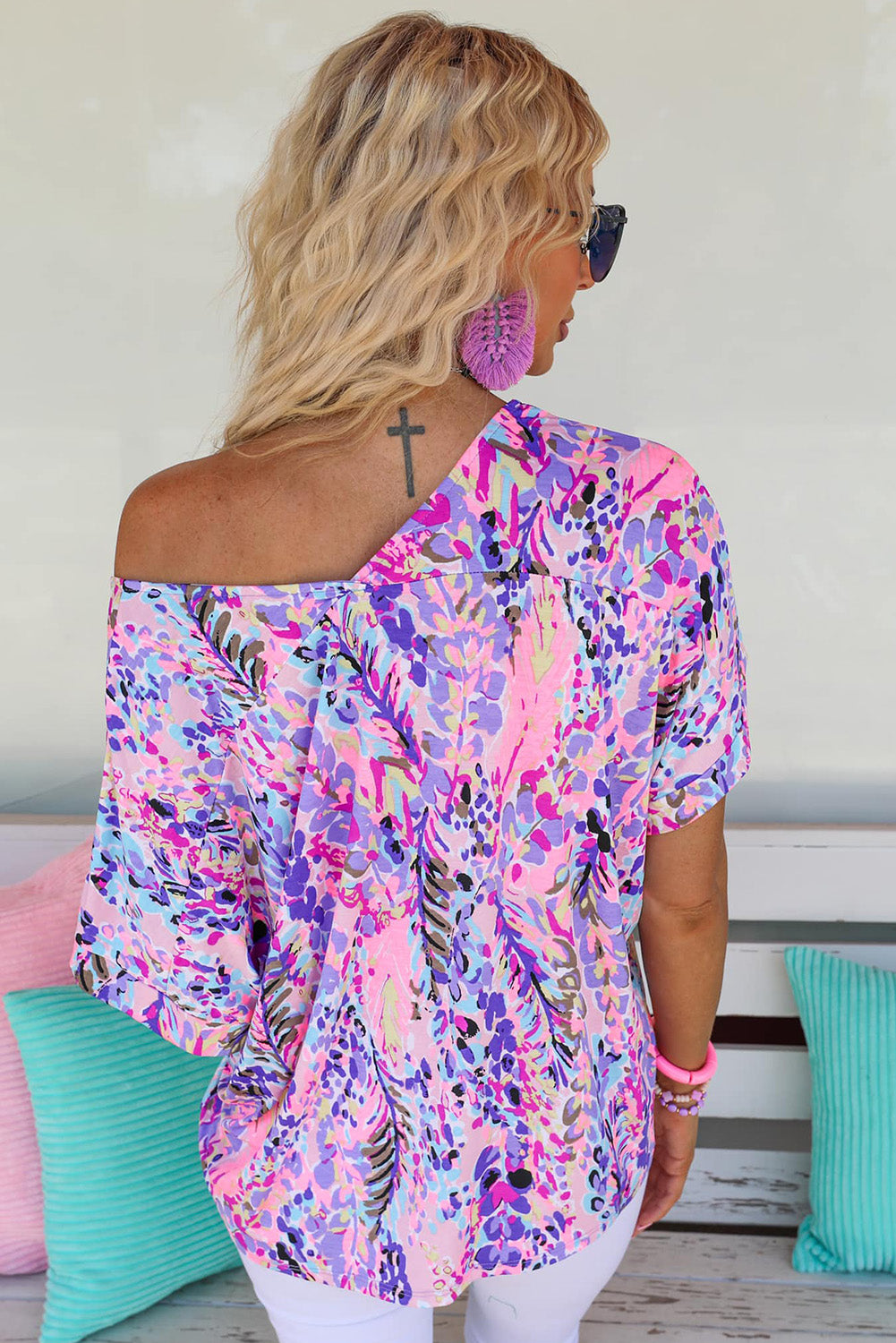 Pink Loose Painted Floral Top