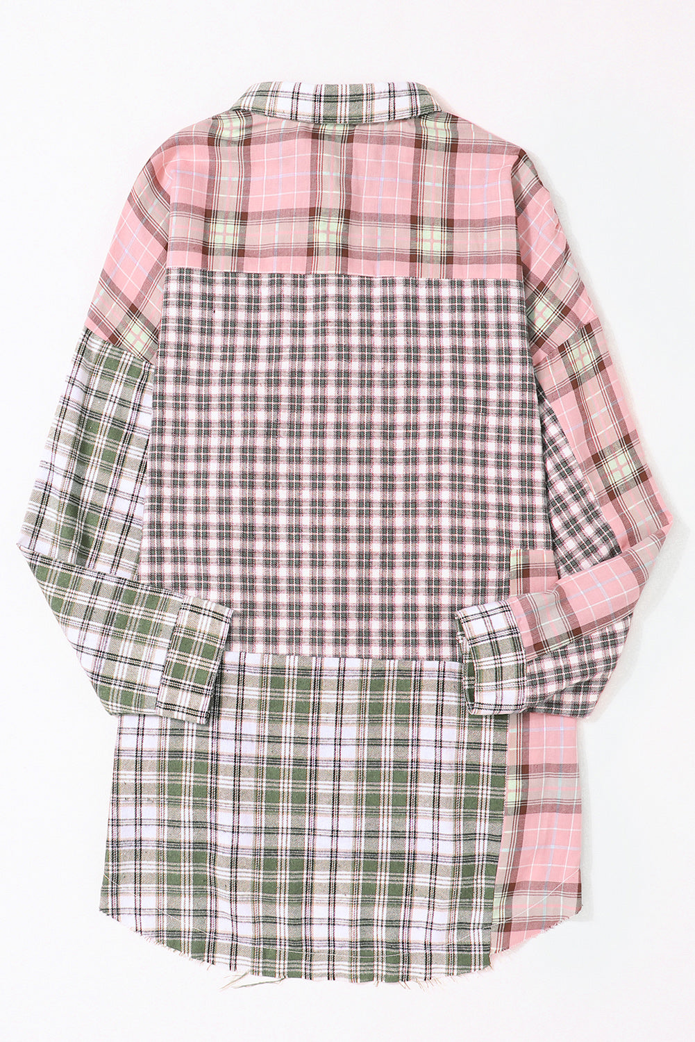 Multicolor Plaid Patchwork High Low Oversized Shirt