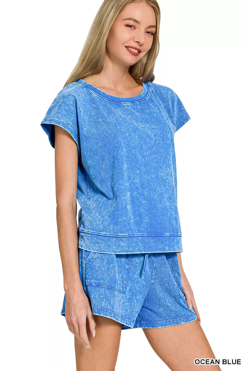 Lavendar Lane Clothing premium cotton washed sleeveless top and shorts set, casual summer short set for women.