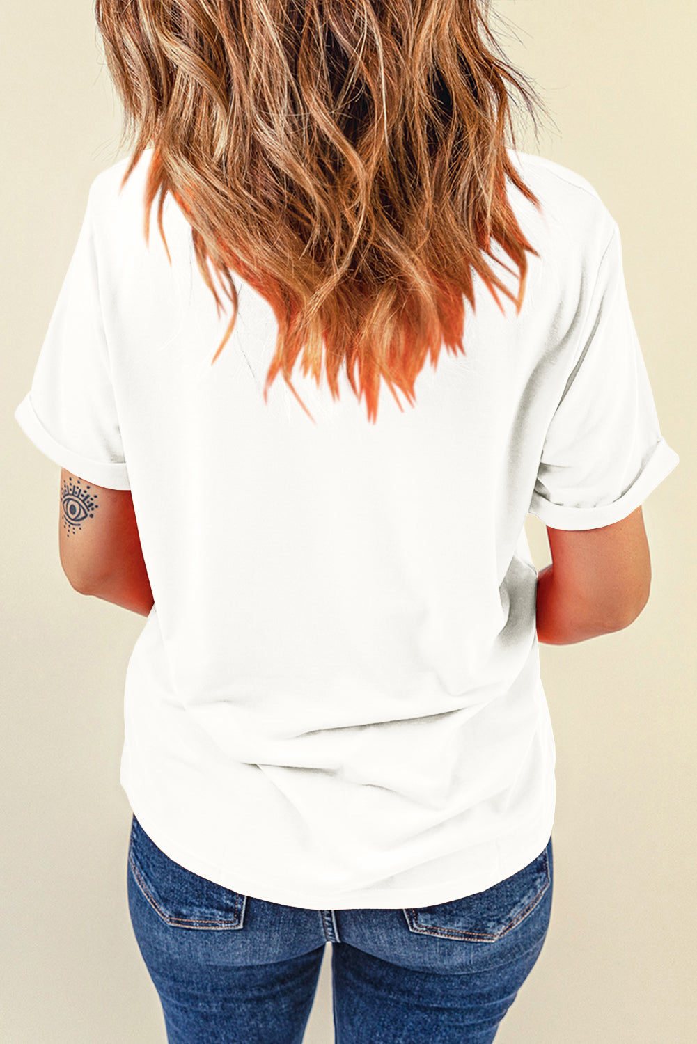 White Casual Plain Crew Neck Top
