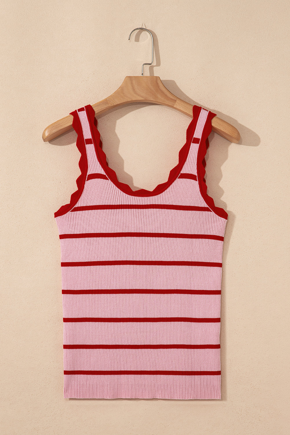 Rose Stripe Striped Scalloped Edge U Neck Sleeveless Sweater Vest - Lavendar Lane Clothing
