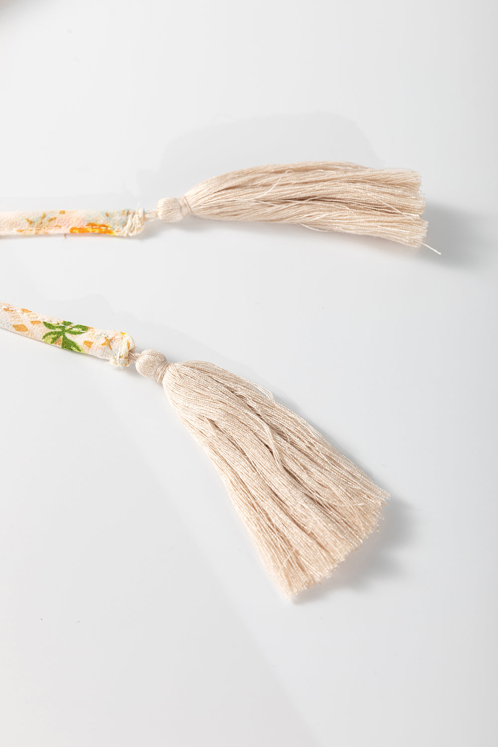 Apricot Boho Floral Tassel Tie V Neck Ruffle Wide Sleeve Mini Dress