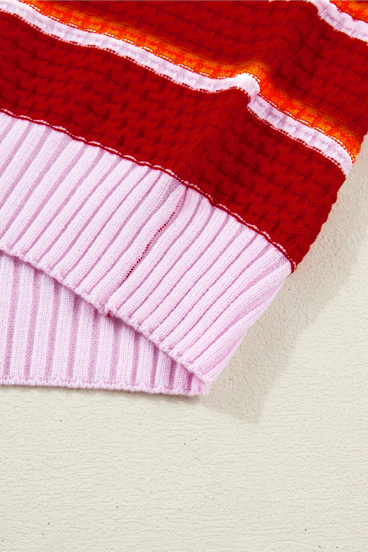 Lavendar Lane Clothing red colorblock half sleeve sweater top with trim, short sleeve design, casual style for women.