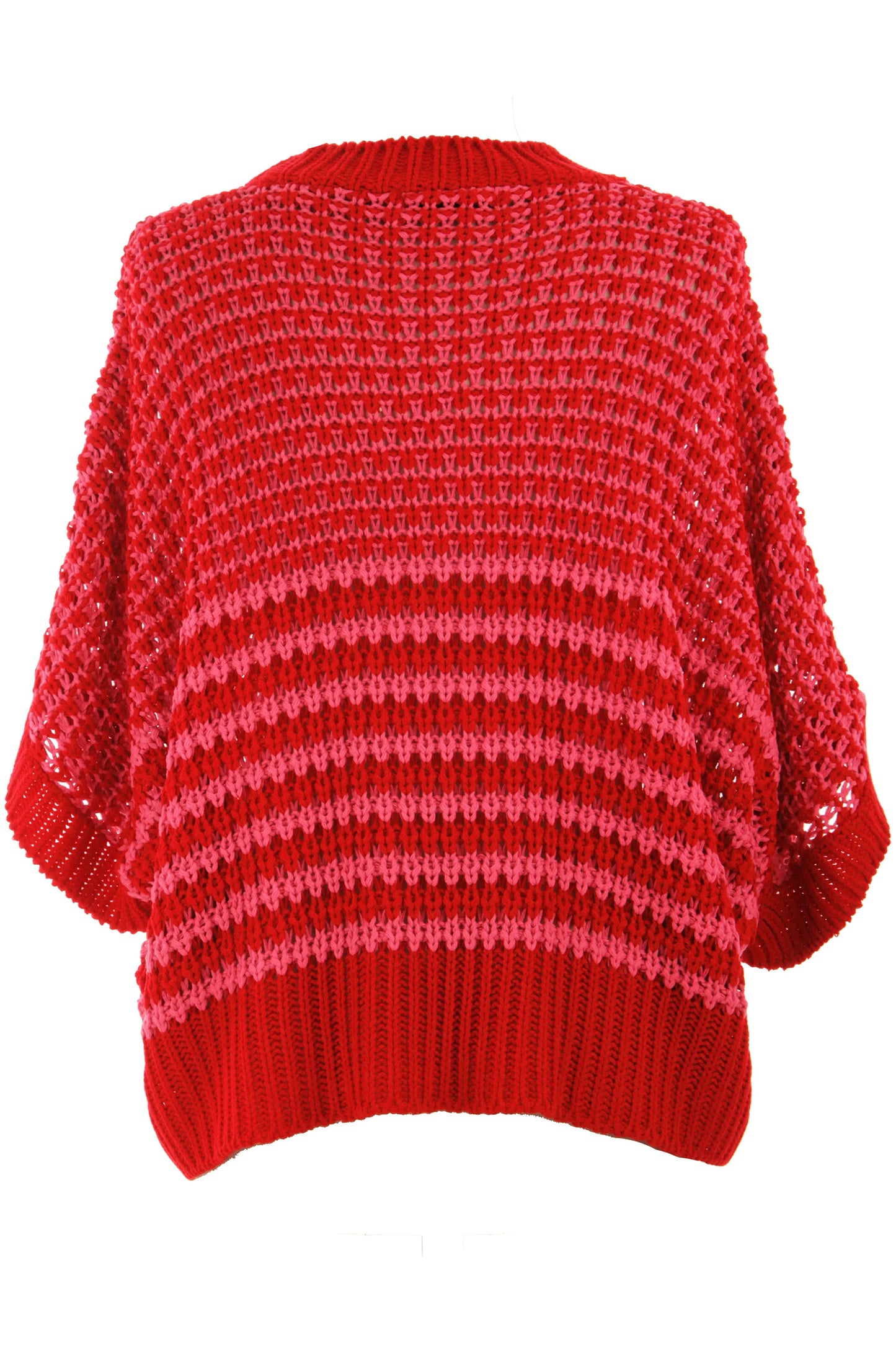 Lavendar Lane Clothing red stripe 3/4 draped sleeve slouchy sweater, casual short sleeve knit for comfortable style