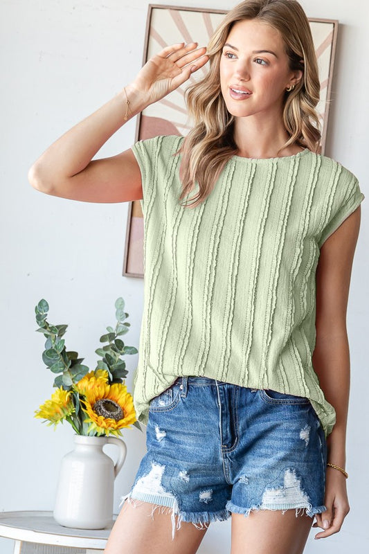 Solid Textured Cap Sleeve Pullover Blouse-Variety Of Colors