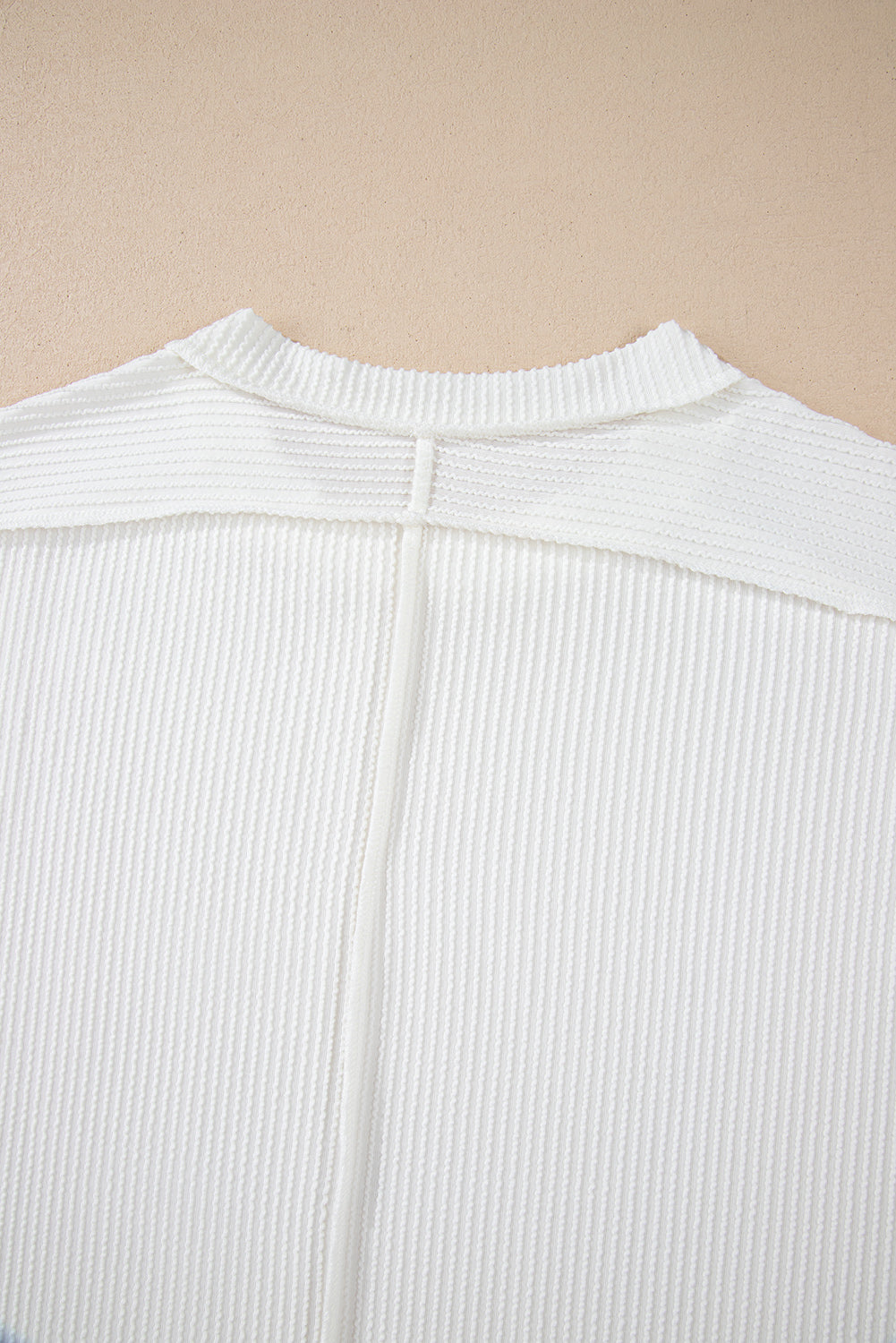 White Textured Knit Exposed Stitching Top